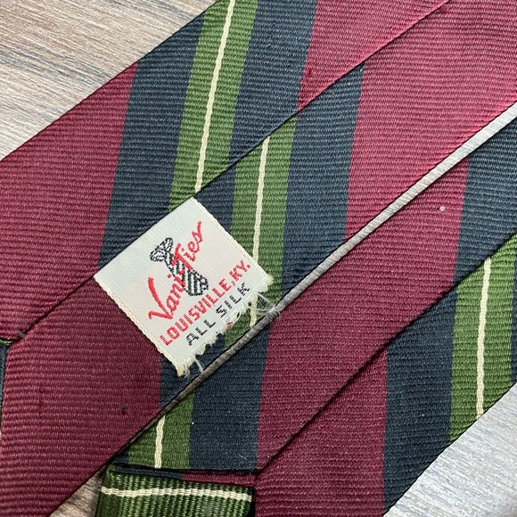 Vintage 1960’s Red, Navy & Olive Stripe Skinny Tie - Picture 4 of 5
